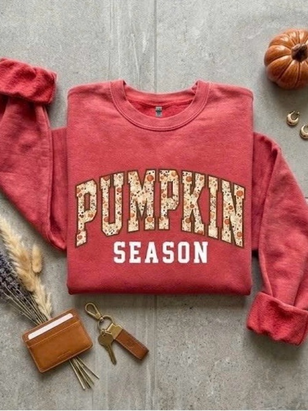 Pumpkin Season Floral Crewneck Sweatshirt Rust Terracotta Fall Graphic Pullover
